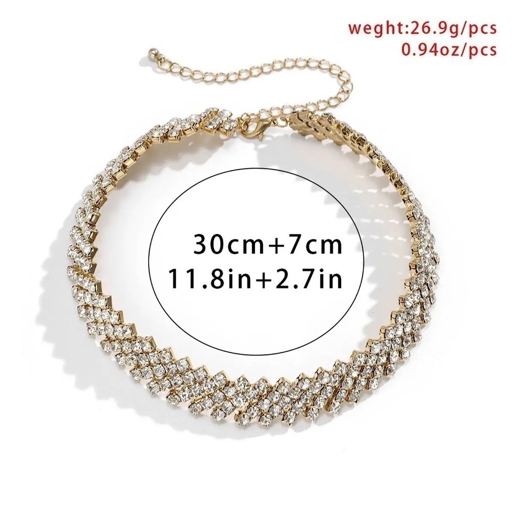 ⭐️OS009⭐️ EXQUISITE MULTI ROW SHINY RHINESTONE SHORT WOMENS CHOKER NECKLACE - Picture 8 of 11